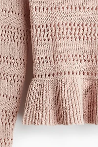 Pointelle-Knit Peplum Sweater