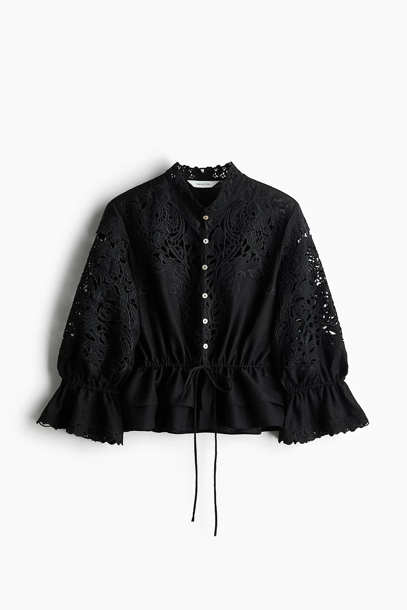 Linen-Blend Blouse with Eyelet Embroidery