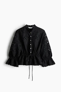 Linen-Blend Blouse with Eyelet Embroidery
