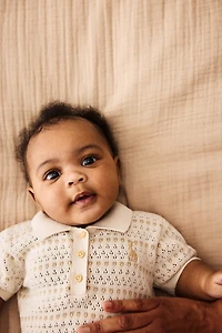 Pointelle-knit romper suit