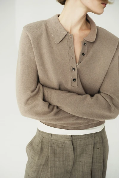 Shoulder-Pad Polo Sweater