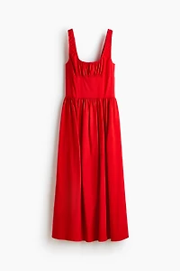 Ruched Linen-Blend Dress