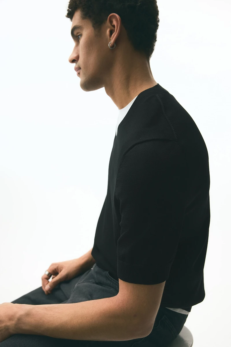 Regular-Fit Fine-Knit V-Neck T-Shirt