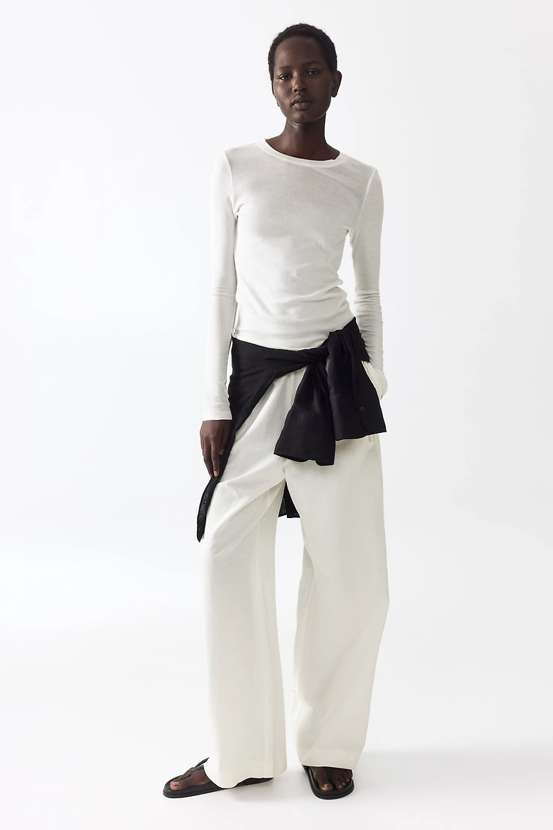 Linen-Blend Drawstring Pants