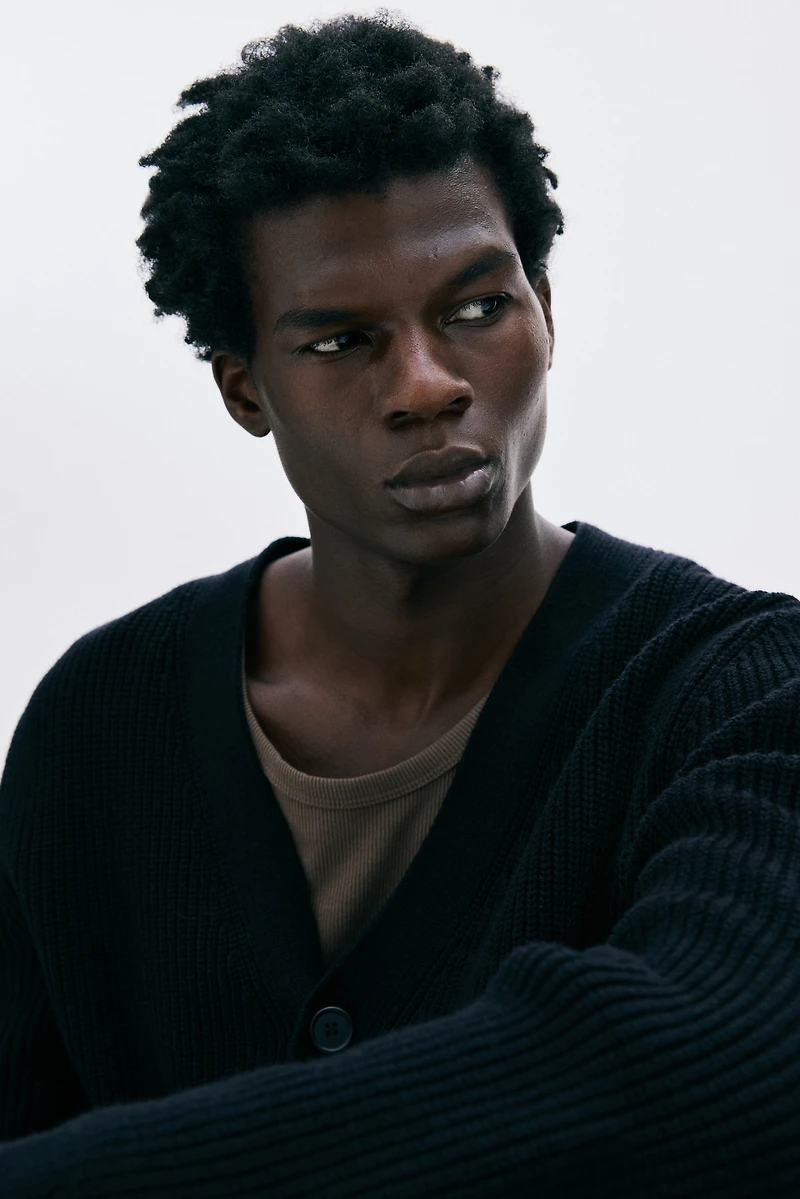 Regular-Fit Rib-Knit Cardigan