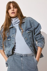 Denim Jacket with Shoulder Pads