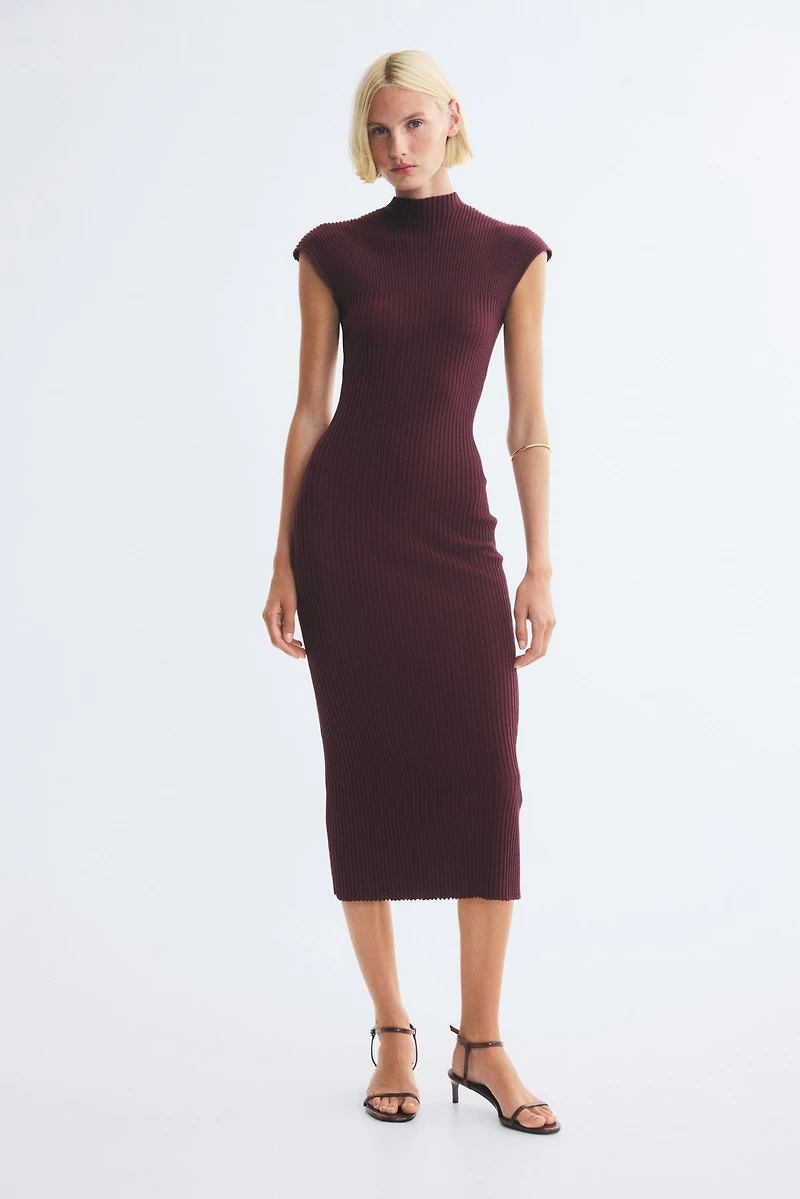 Rib-Knit Mock Turtleneck Dress