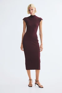 Rib-Knit Mock Turtleneck Dress