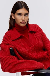 Cable-Knit Sweater with Collar