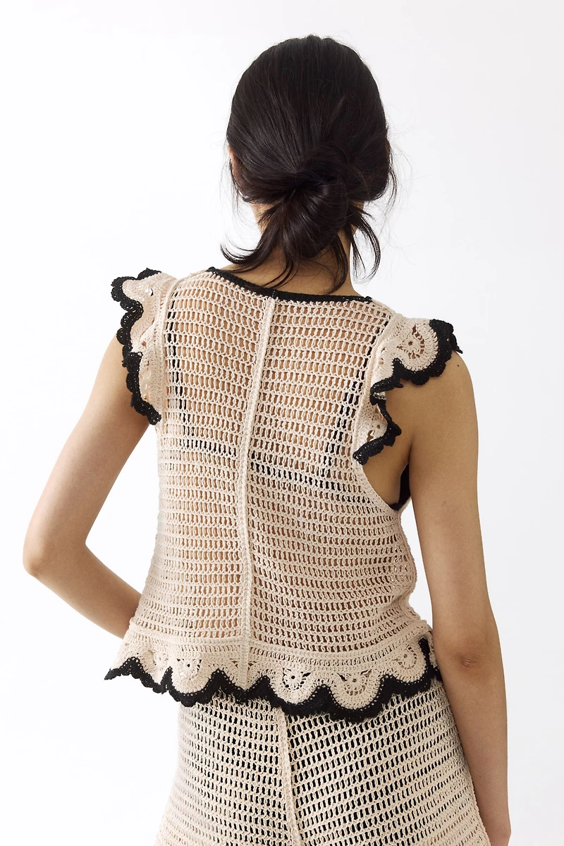 Flounced Crochet-Look Top