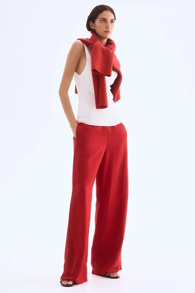 Wide-Leg Twill Pants