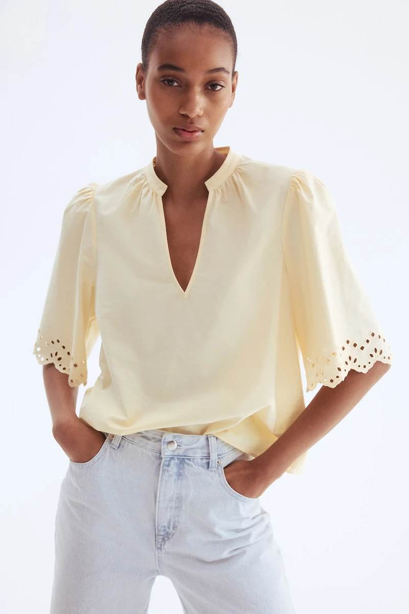 Eyelet-Embroidered Cotton Blouse