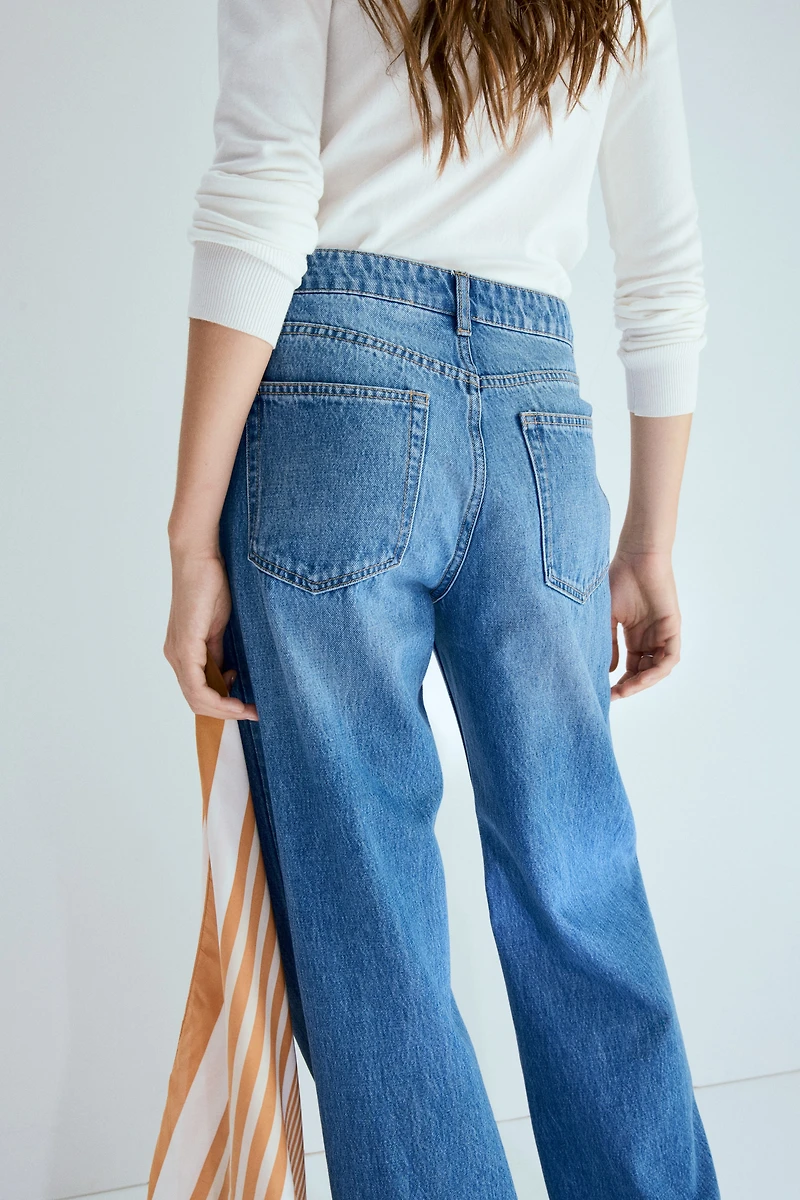 Straight High Waist Scarf-Detail Jeans
