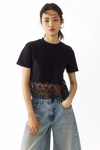 Lace-Trimmed T-Shirt