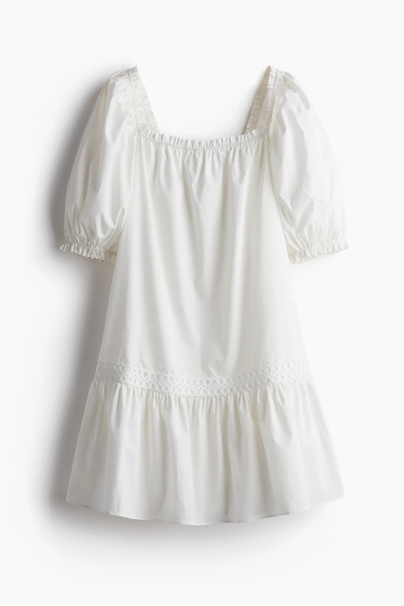 Puff-Sleeved Poplin Dress