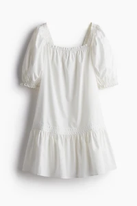 Puff-Sleeved Poplin Dress