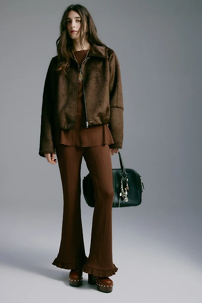 Flared Rib-Knit Pants