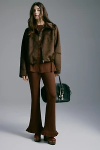 Flared Rib-Knit Pants