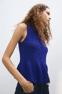 Pointelle-knit peplum top