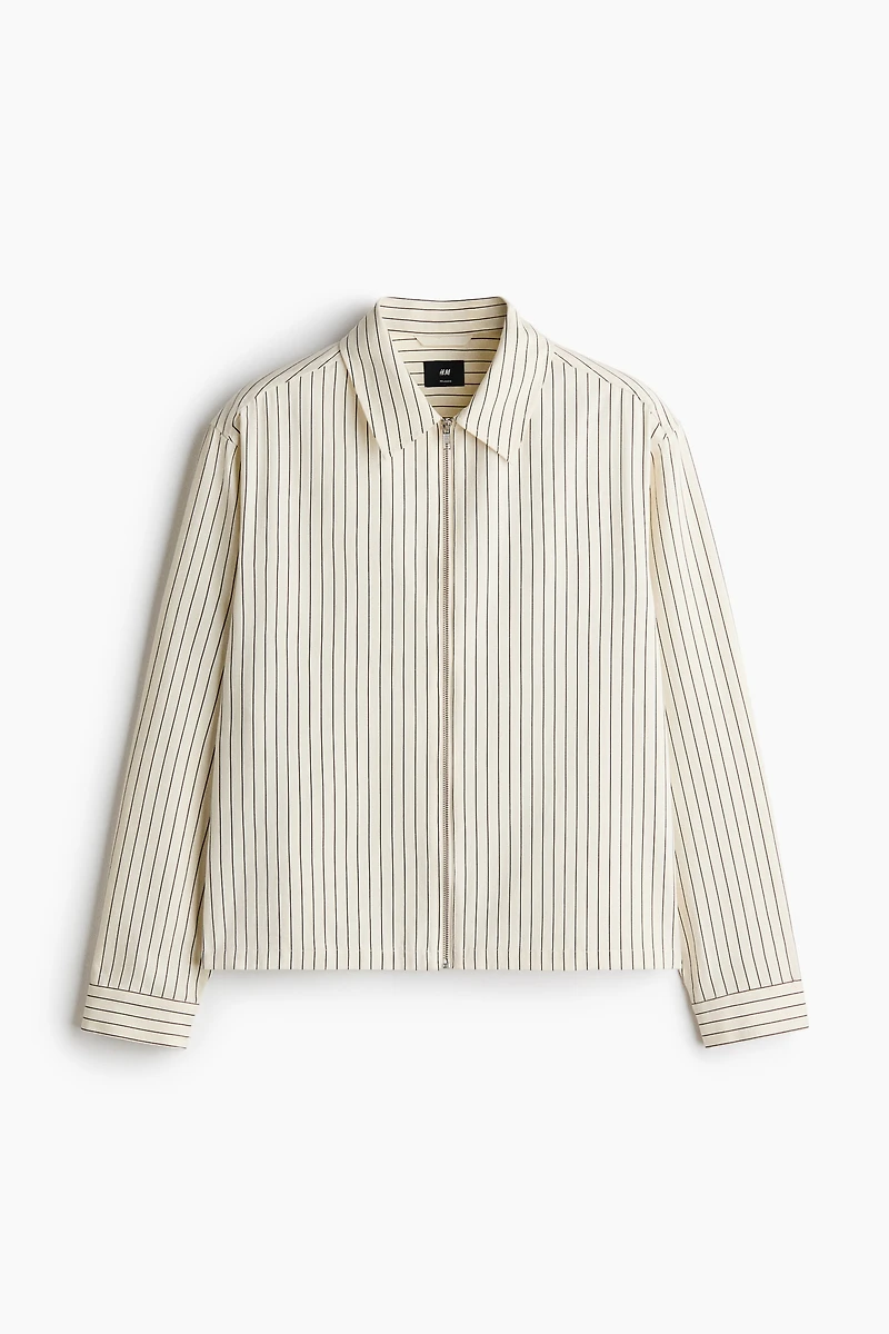 Printed-Motif Overshirt with Zipper