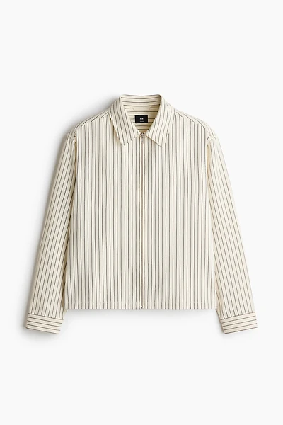 Printed-Motif Overshirt with Zipper
