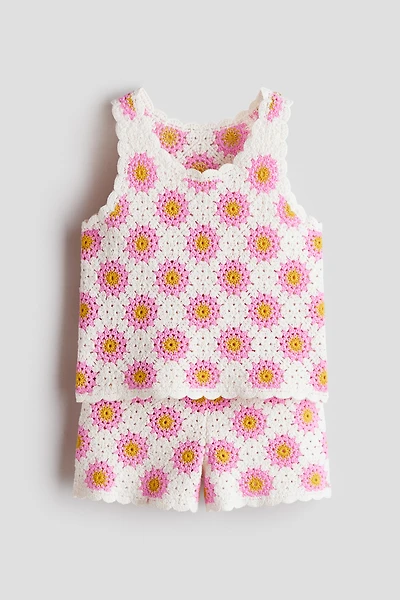 2-Piece Crochet-Look Cotton Set