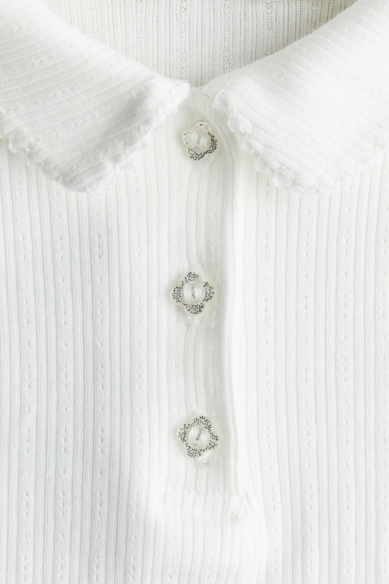 Ribbed pointelle jersey top