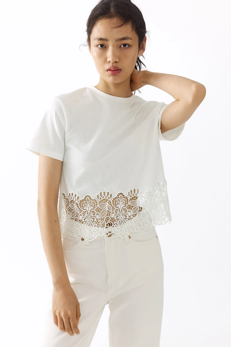 Lace-Trimmed T-Shirt
