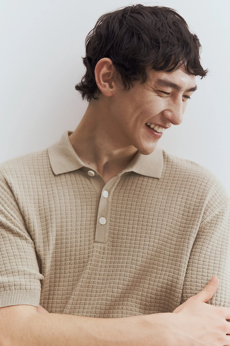 Regular Fit Textured-Knit Polo Shirt