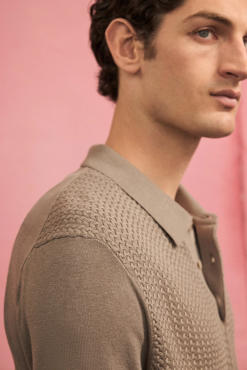 Slim-Fit Cable-Knit Polo Shirt