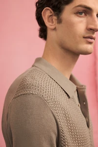 Slim-Fit Cable-Knit Polo Shirt