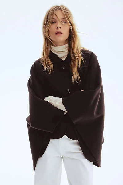 Wool-Blend Cape Jacket