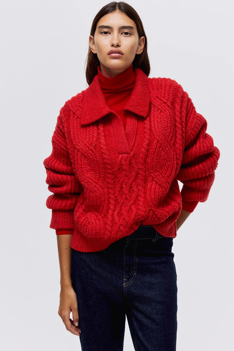 Cable-Knit Sweater with Collar