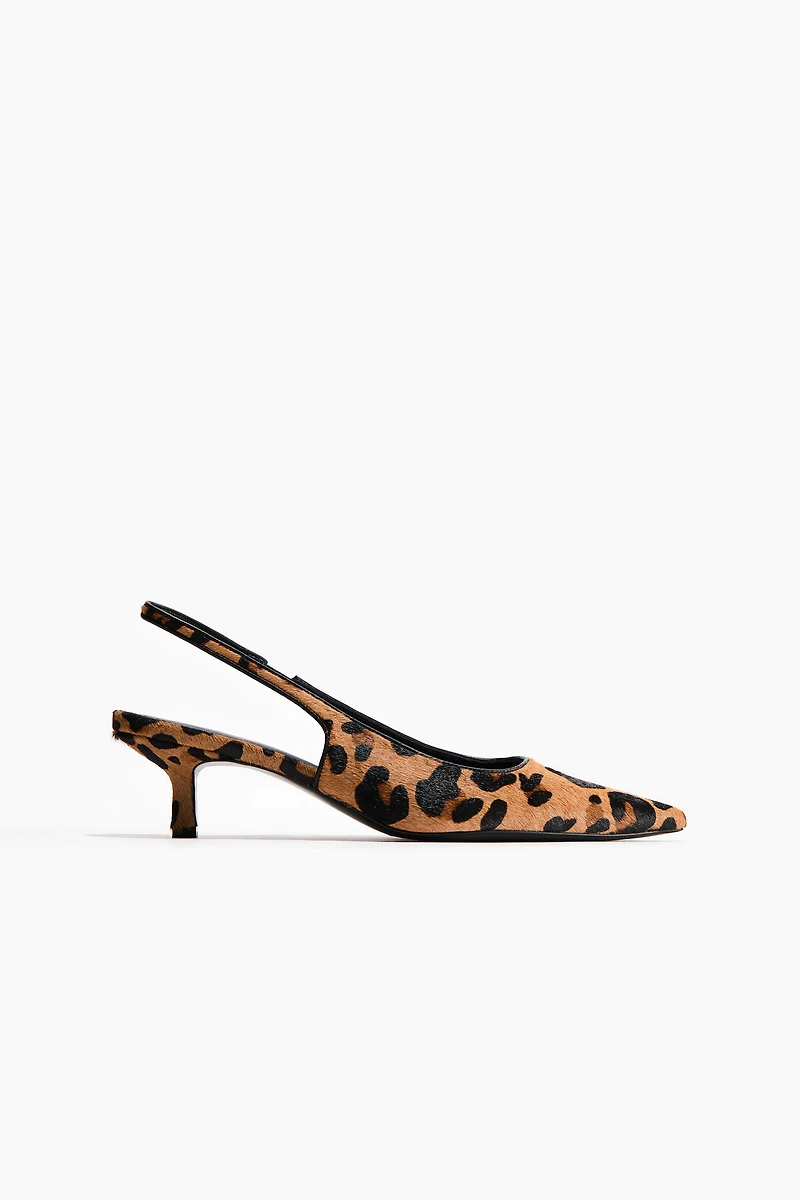 Kitten-Heeled Leather Slingbacks