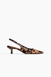 Kitten-Heeled Leather Slingbacks