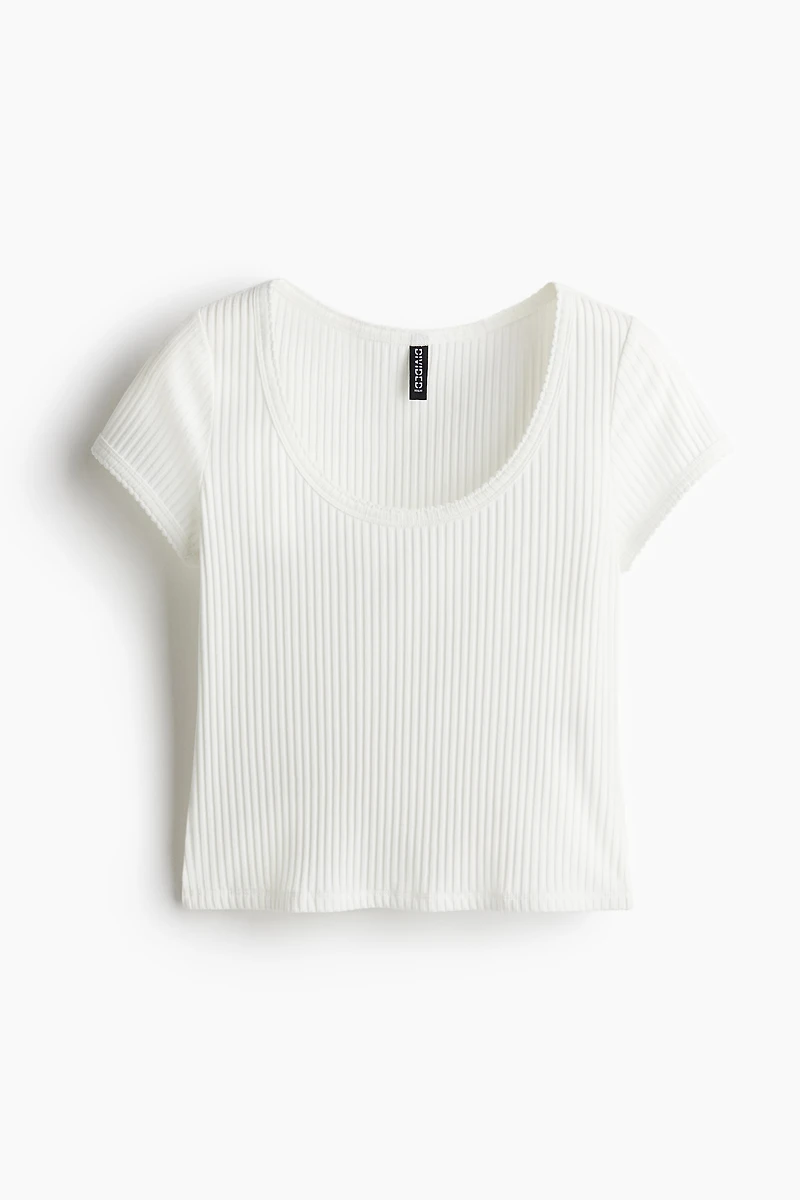 Picot-Trimmed Ribbed T-Shirt
