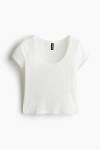 Picot-Trimmed Ribbed T-Shirt
