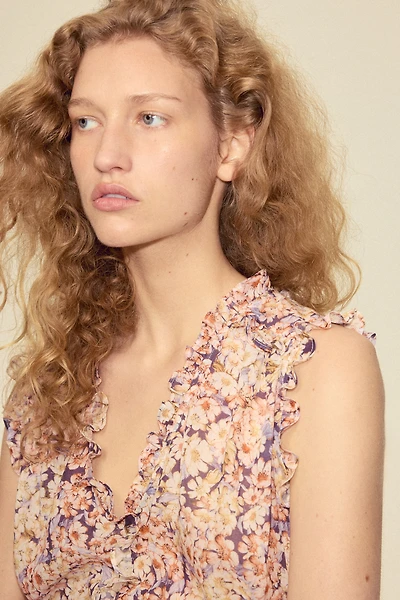 Ruffle-Trimmed Lyocell Top