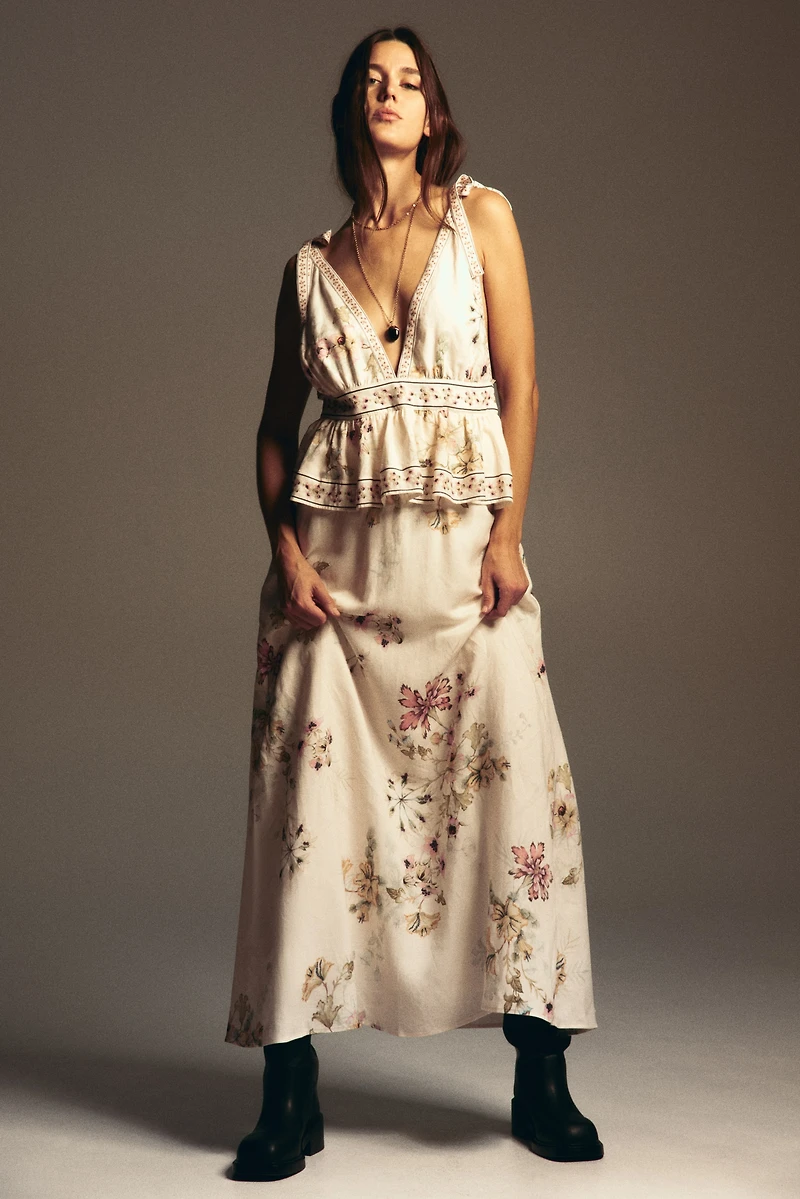 Linen-Blend Dress with Tie Shoulder Straps