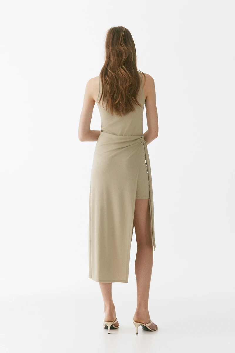 Skirt-Panel Ribbed Dress