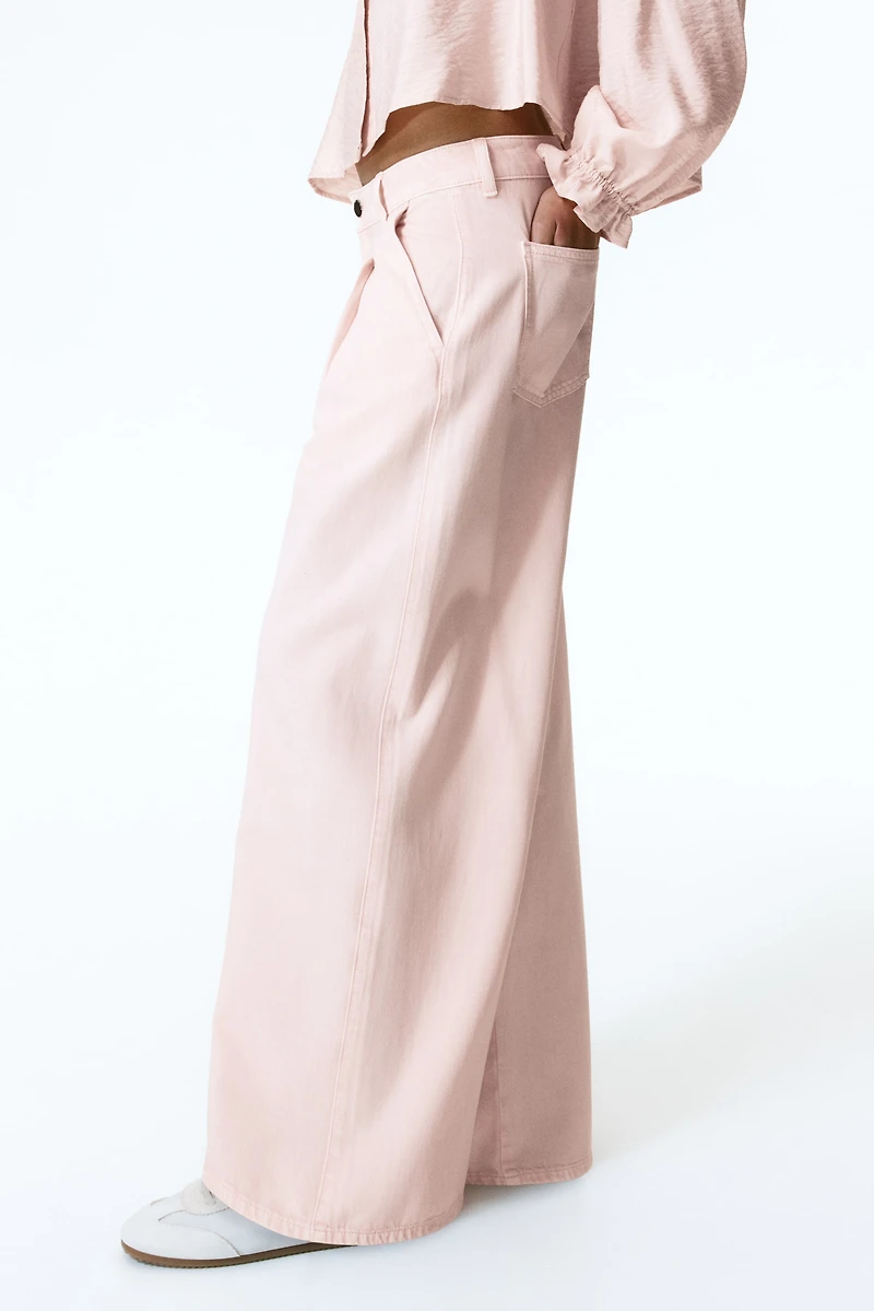 Wide-Leg Twill Pants
