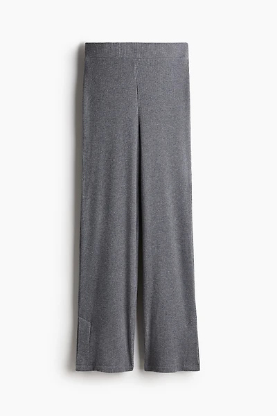 Ribbed Slit-Hem Pants