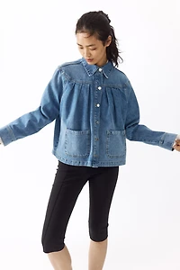 Oversized Pleated Denim Jacket
