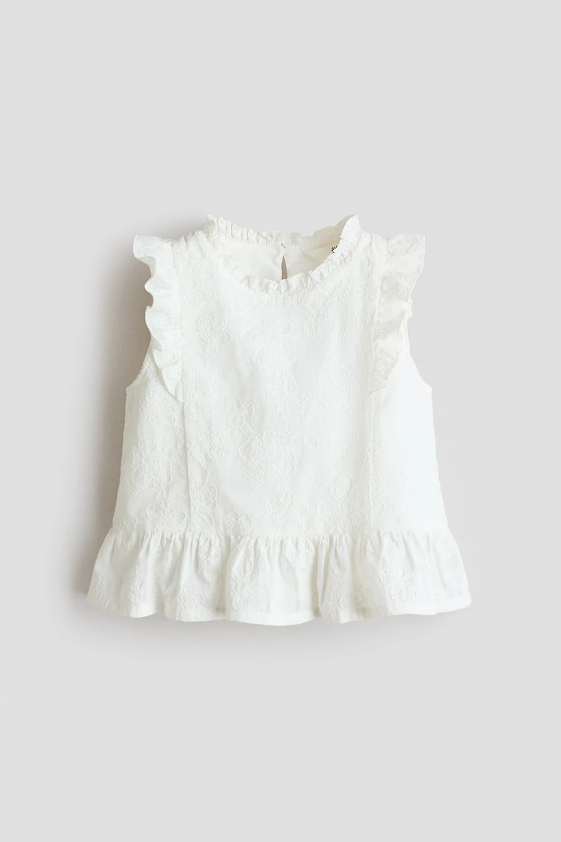 Embroidered Cotton Peplum Top