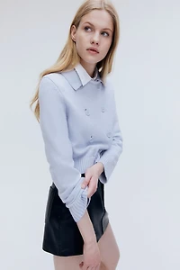 Fine-Knit Double-Breasted Cardigan