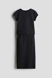 2-Piece Ribbed Top and Skirt Set