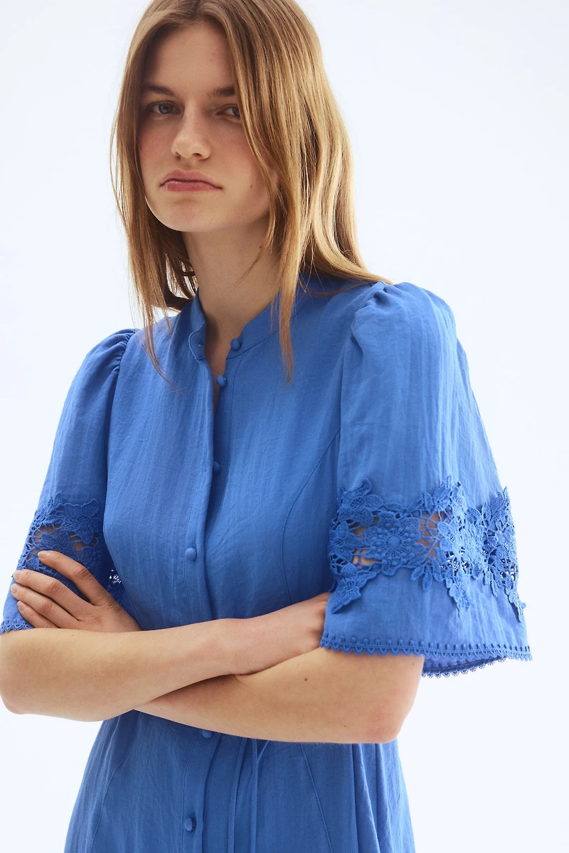 Crinkled Dress with Eyelet Embroidery