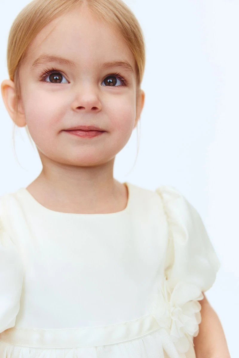 Tulle-Skirt Satin Dress