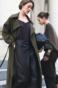 Barrel-Leg Coated Pants