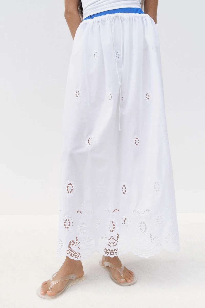Eyelet-Embroidered Drawstring Skirt